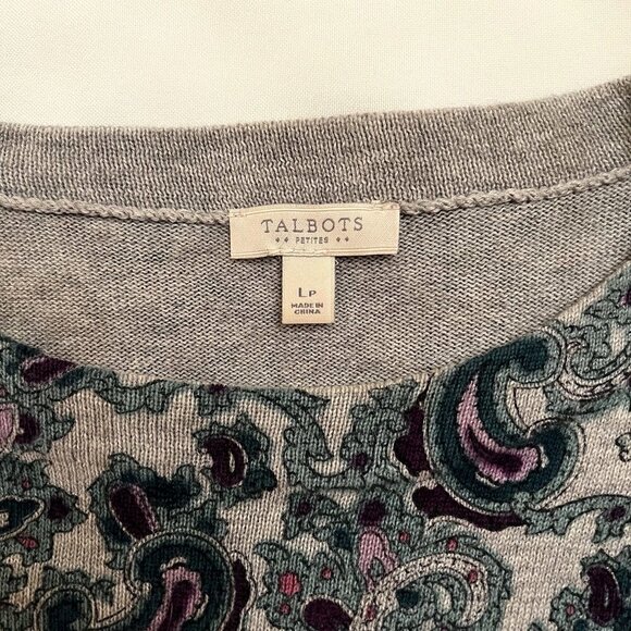 Talbots Sweater Long Sleeve Paisley Brushed Cotton Knit Sweater Petite Large EUC - Picture 7 of 11